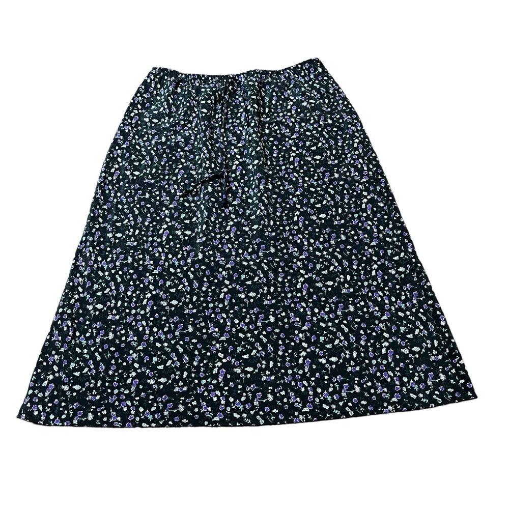 Vintage VintageBlue Purple Black Floral Midi Skirt Size M Women